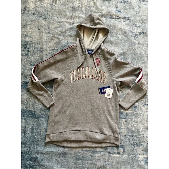 NWT! NBA Heathered Gray Portland Trailblazer Sequin Fleece Hoodie Medium - Picture 1 of 9